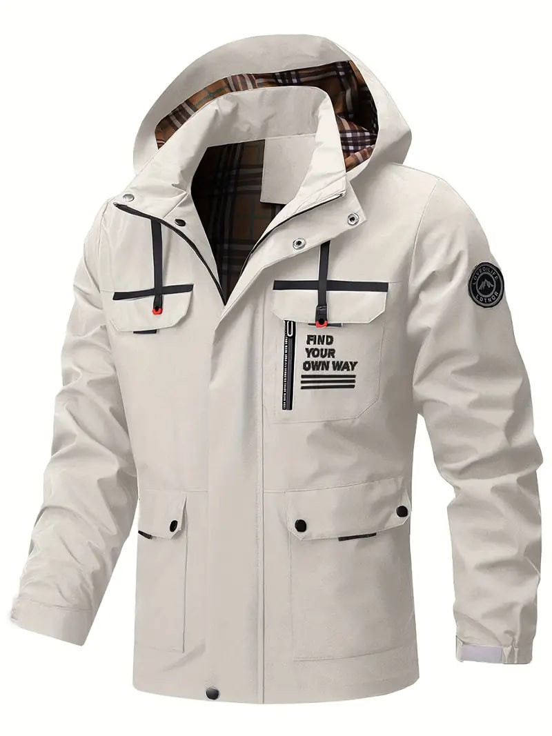 Multi Pocket Windbreaker Hooded Jacket, Men's Casual Zip Up Jacket Coat For Outdoor Activities