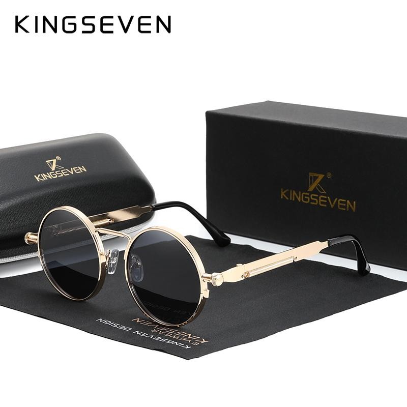 Kingseven High Quality Gothic Steampunk Sunglasses Polarized Men Women Brand Designer Vintage Round Metal Frame Sun Glasses